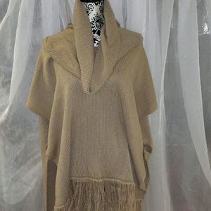 TAN SWEATER COWL NECK PONCHO